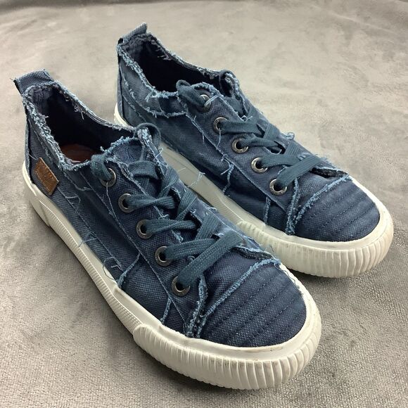 Blowfish Malibu Distressed Blue Demin Canvas Sneaker Shoes Womens 7.5 8 Coastal - Picture 1 of 13